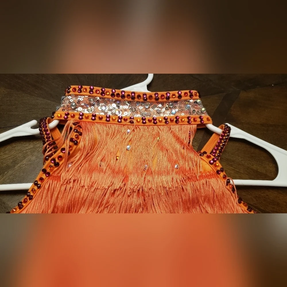 Weissman Fringe Dance Costume for Kids - Orange, Pink, and Red Size LC